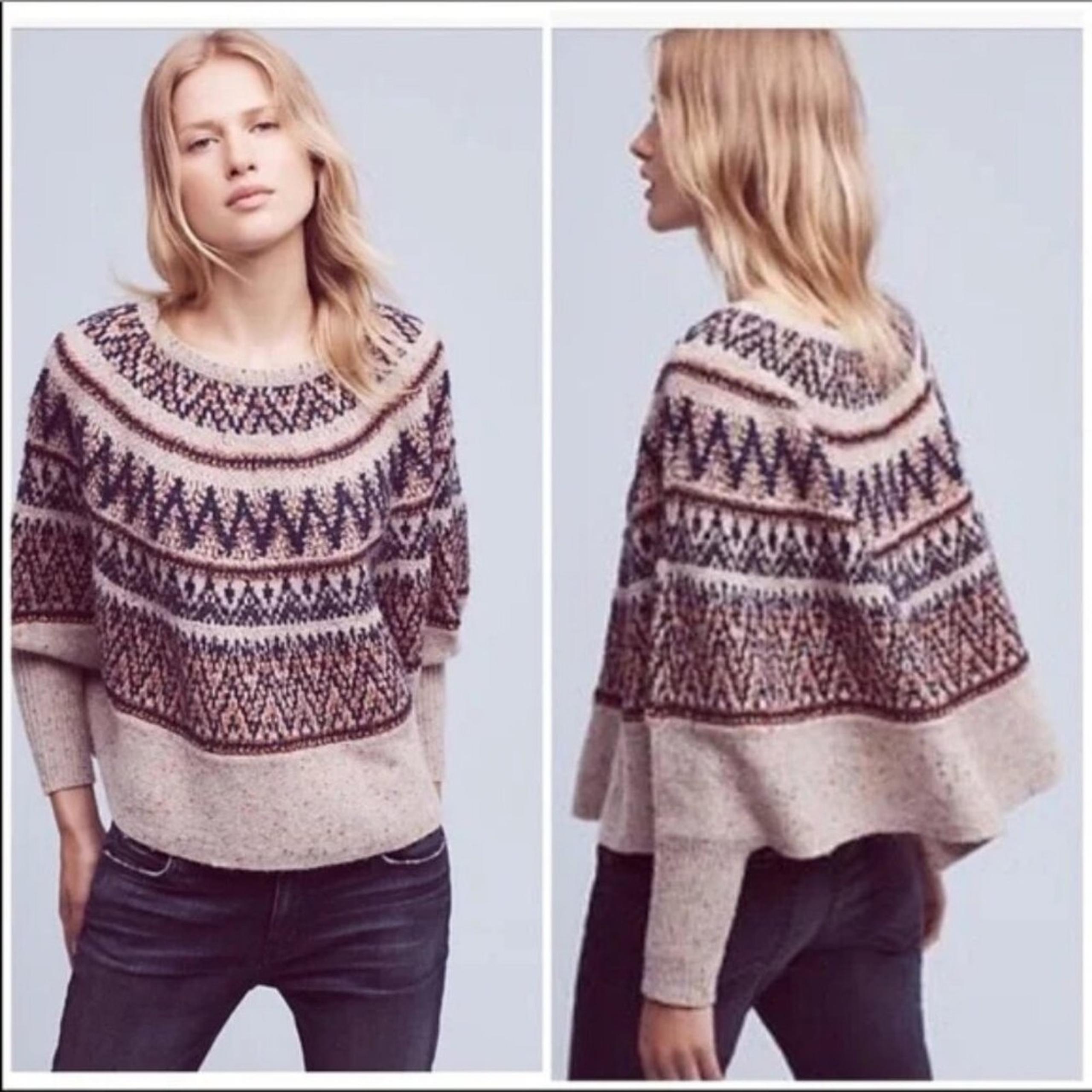 Anthropologie Sleeping on Snow Midland Fair Isle Poncho Sweater Women's XS/S