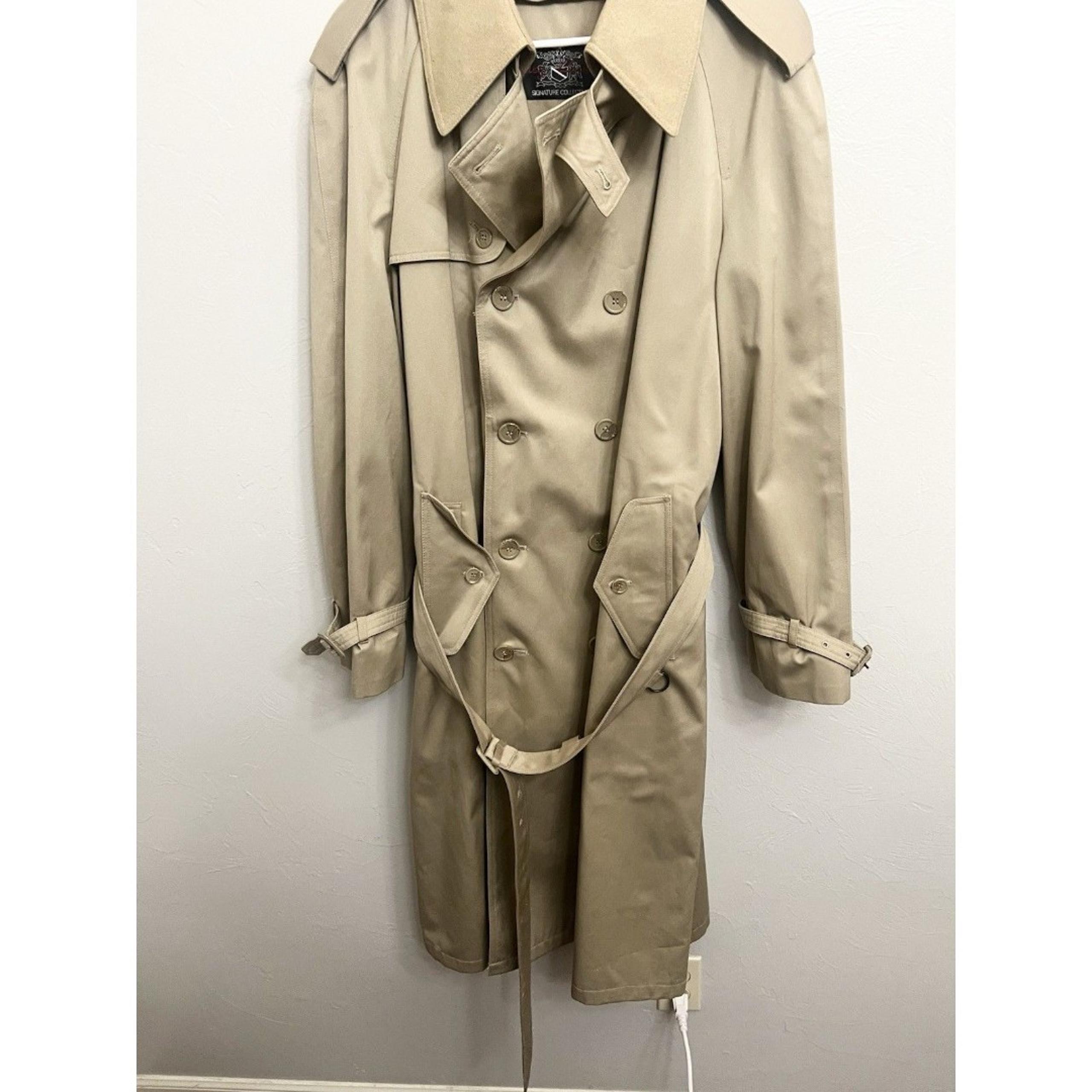 VTG Oleg Cassini Trench Coat Tan Double Breasted Weather Men’s Size 44 Long