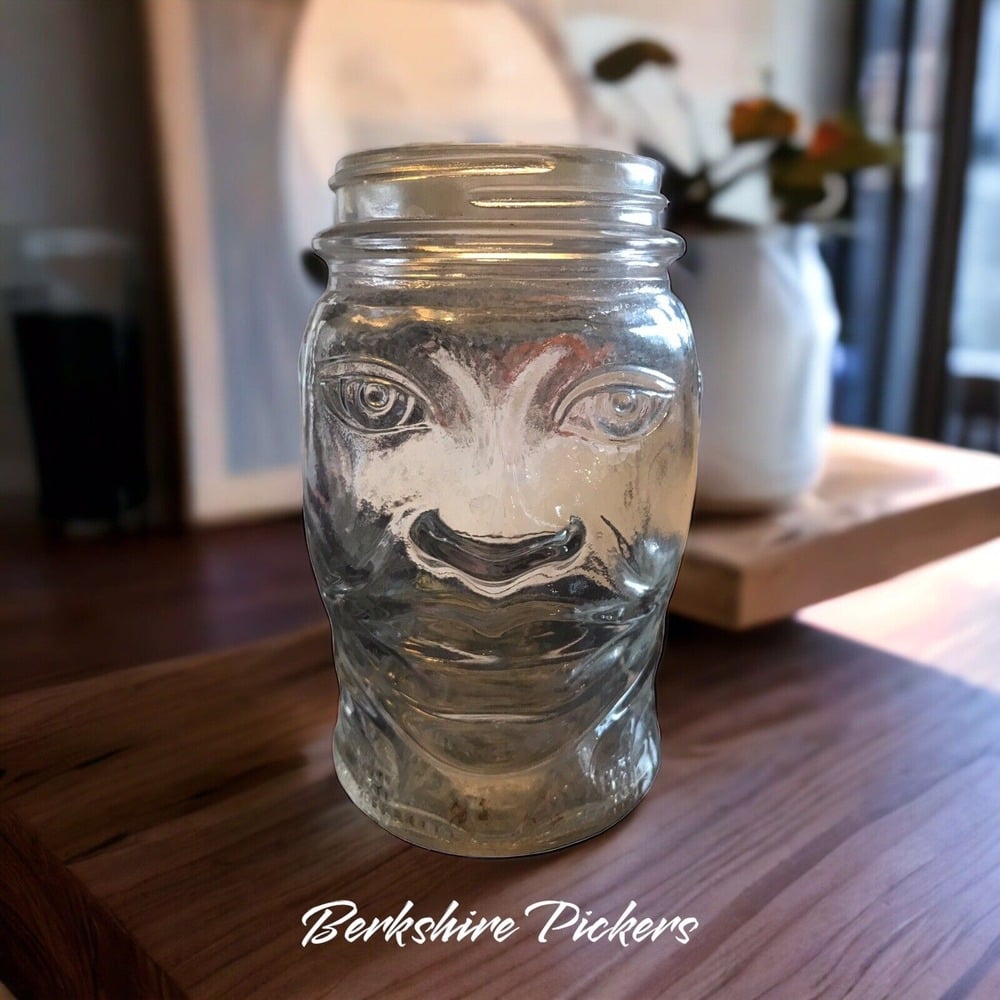 Vintage Design Patent N112688 Glass Head Jar Face Pig bank/cup no lid