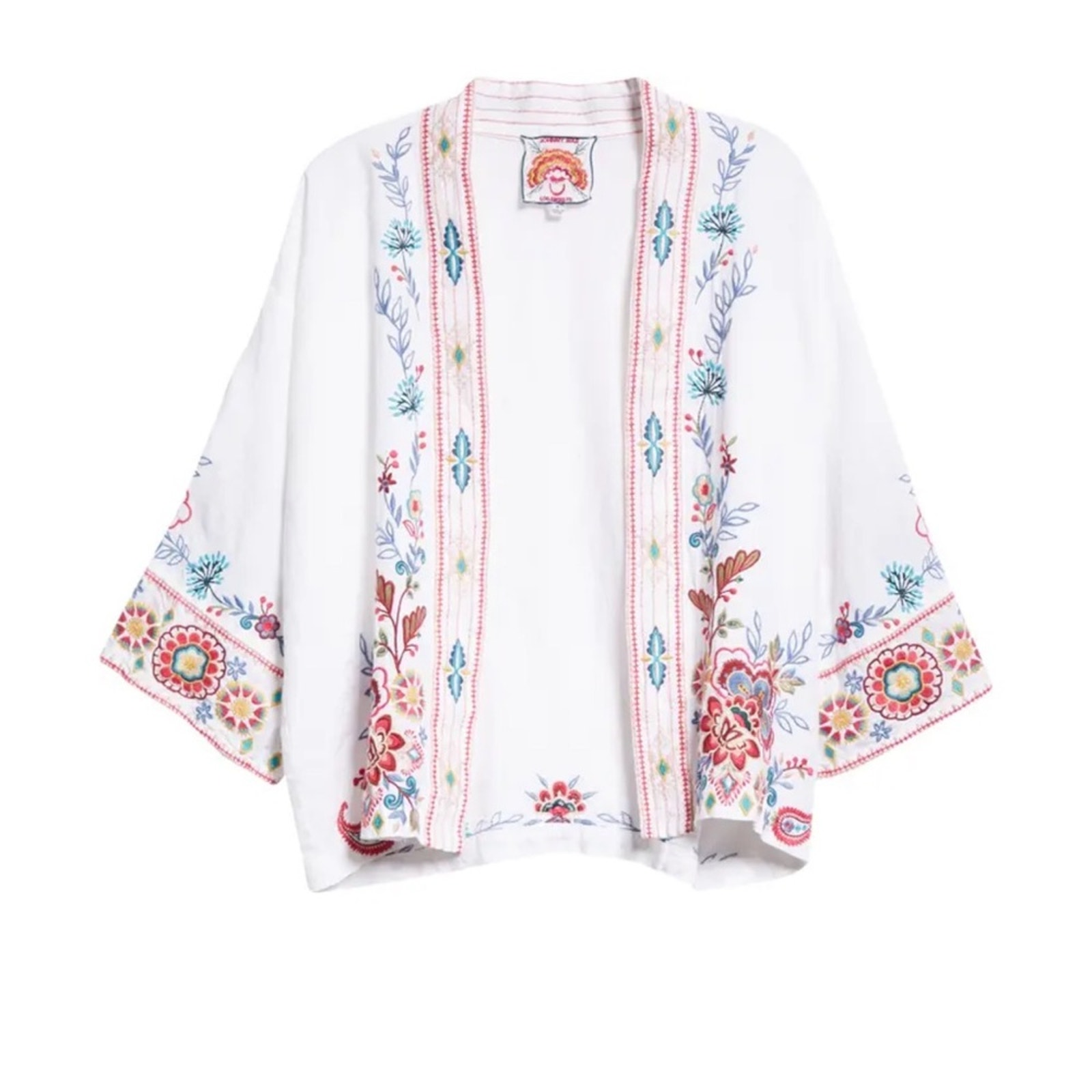 NEW - JOHNNY WAS Sicilia Embroidered Border Linen Jacket size OS short kimono