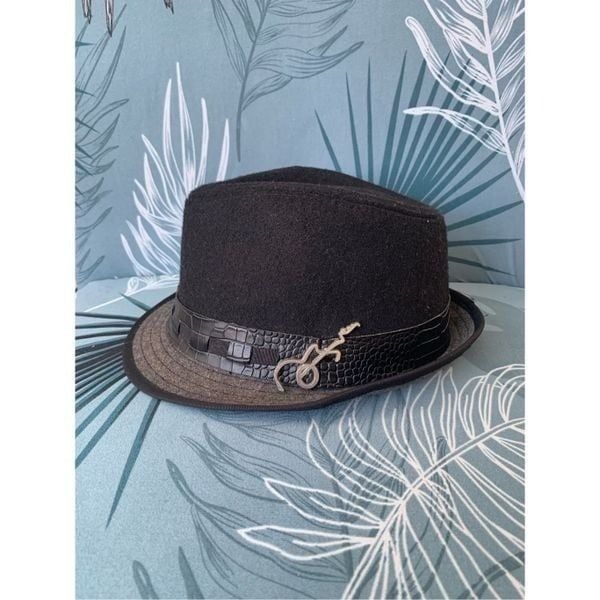 Carlos Santana NOTES black WOOL FEDORA Hat Mens L
