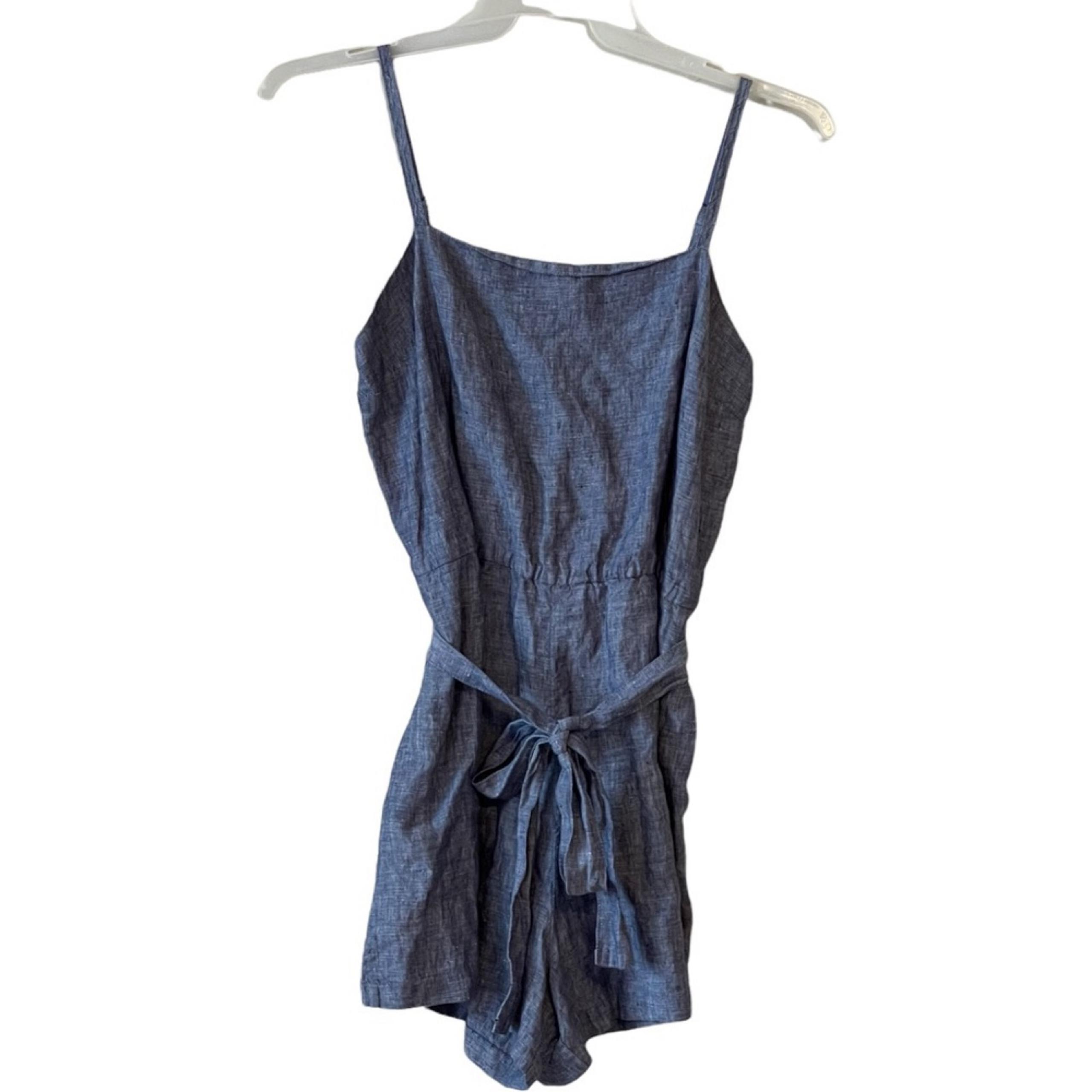 Cynthia Rowley  100% Linen blue romper pockets adjustable straps NWT size 6