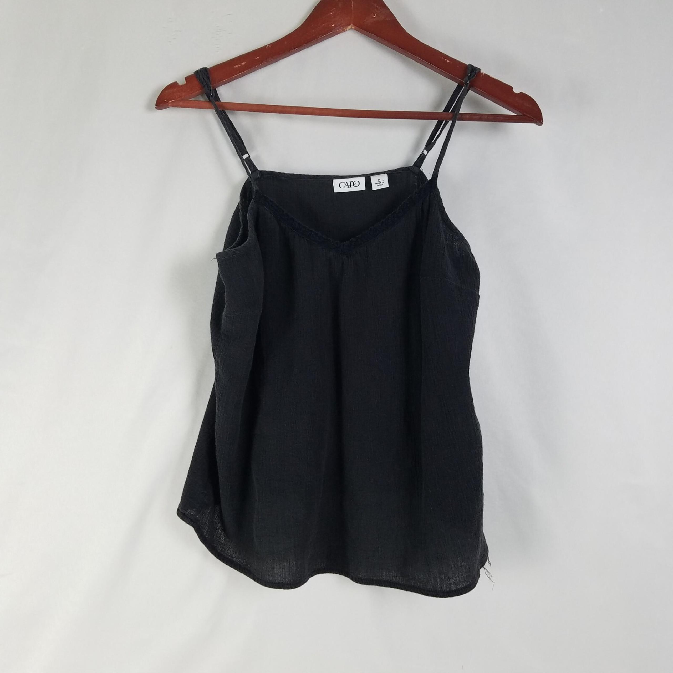 Cato Shirt Womens Medium Solid Black Camisole Tank Top Sheer Lightweight V Neck
