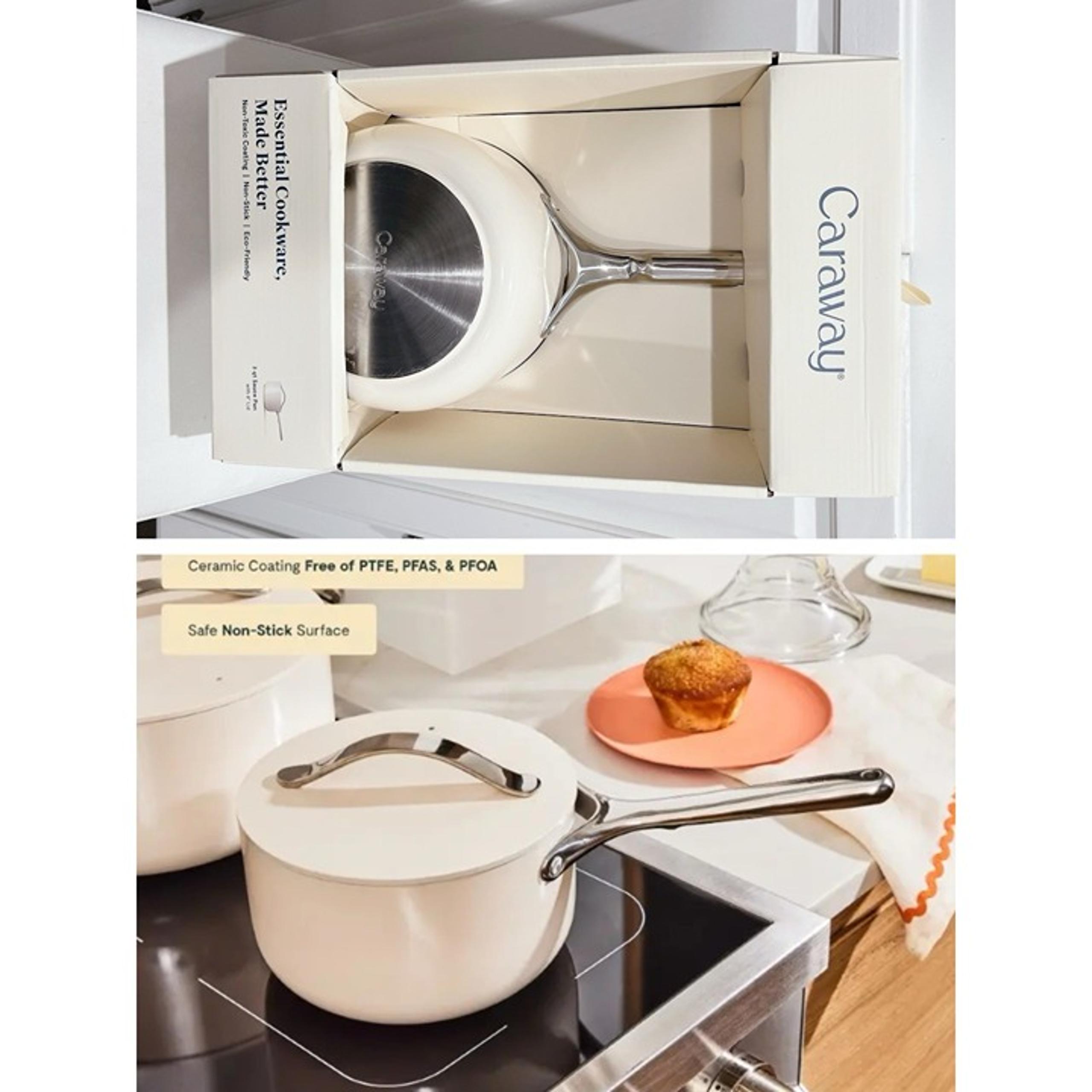 Caraway Home 3 qt Non-Stick Ceramic Sauce Pan with Lid CW-SACP-CRM, Cream