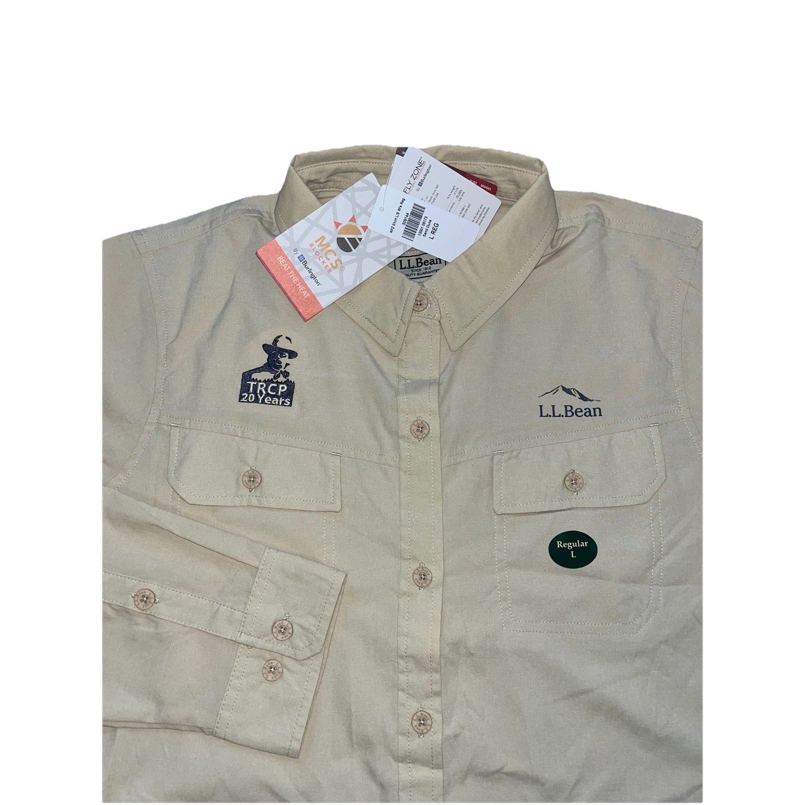 LL Bean 509144 No Fly Zone Beige L/S Button Up Shirt TRCP20 Women's Large NWT