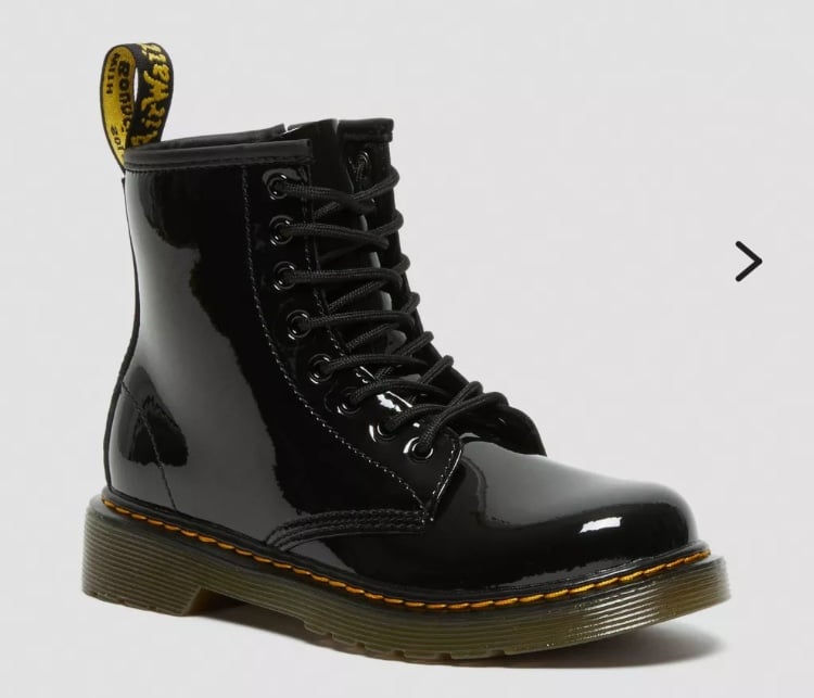 Dr Martens black JUNIOR 1460 PATENT LEATHER LACE UP BOOTS sz 9 75   Small soles