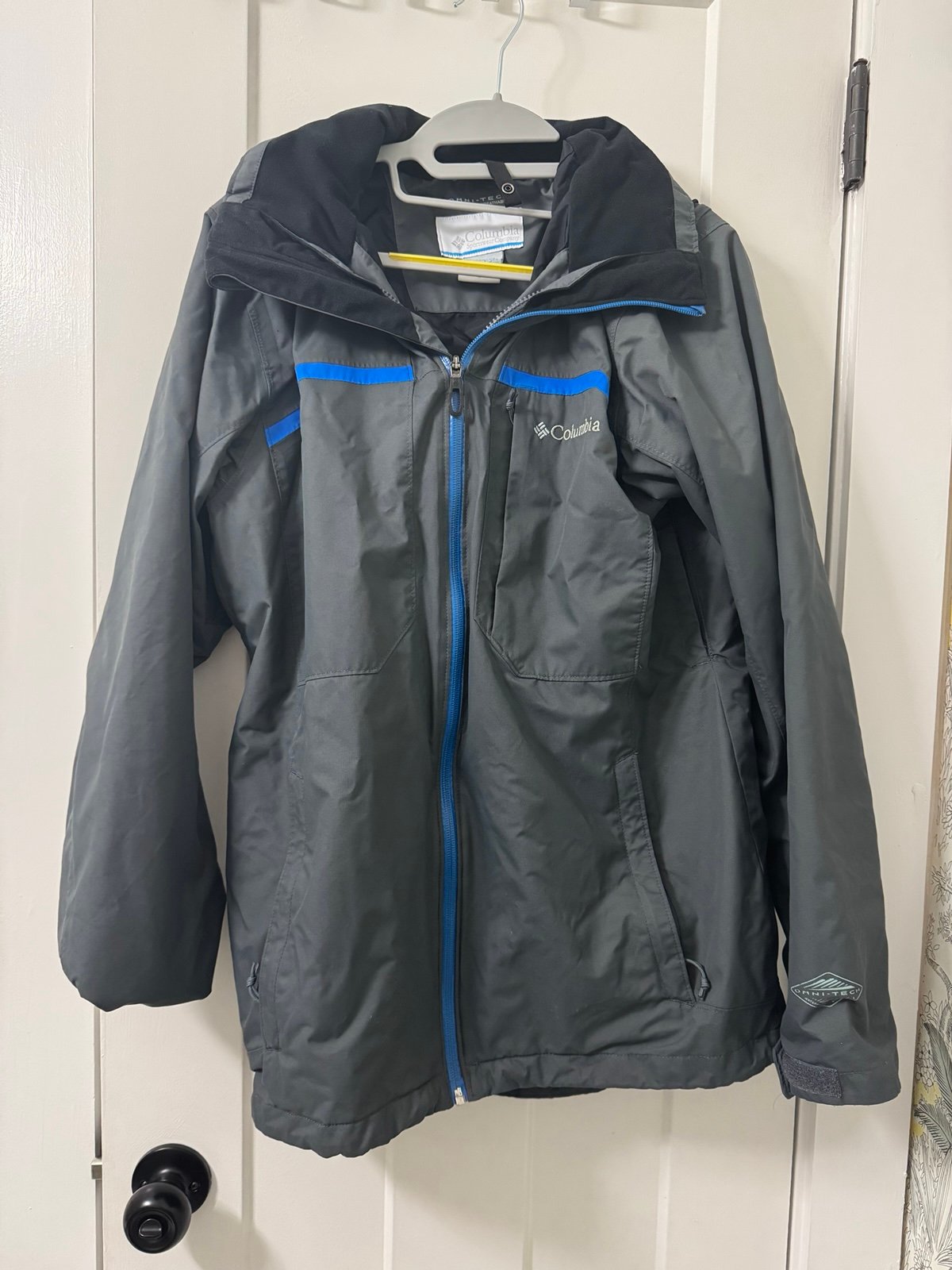 Men’s Columbia Interchange Omni Heat Tech 3-in-1 Winter Coat Jacket Gray w/ Blue
