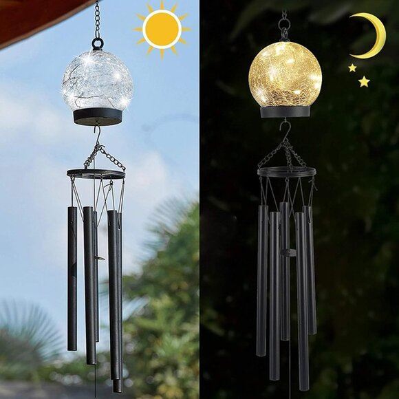 NEW 42 Inch Wind Chimes Outdoor Solar Lights, 15 Twinkle Warm White LED