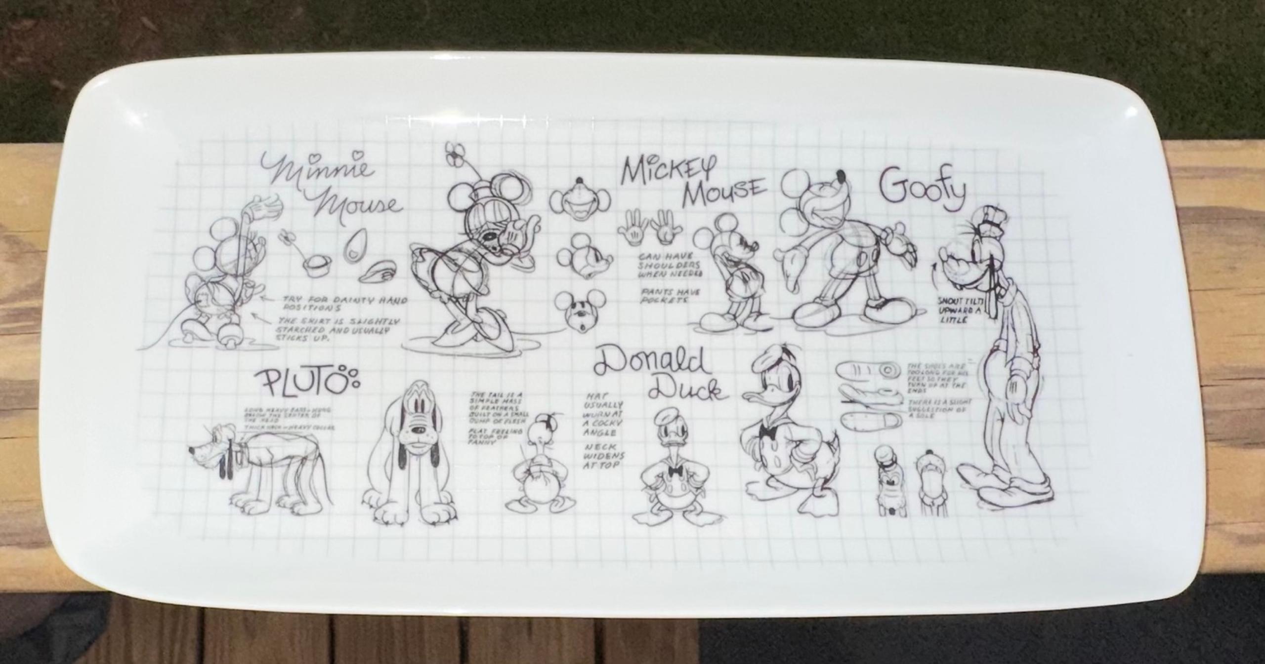 Disney Sketchbook Ceramic Serving Tray Platter Plate Mickey Minnie Pluto New
