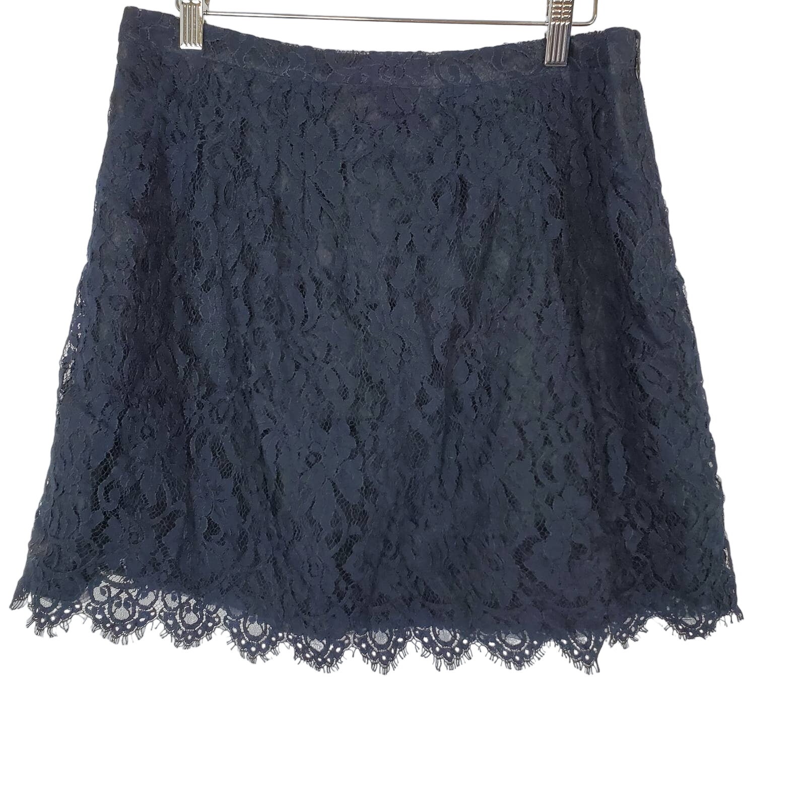 J Crew Black Lace A Lined Side Zipper Scalloped Hem Mini Skirt Womens Size 6
