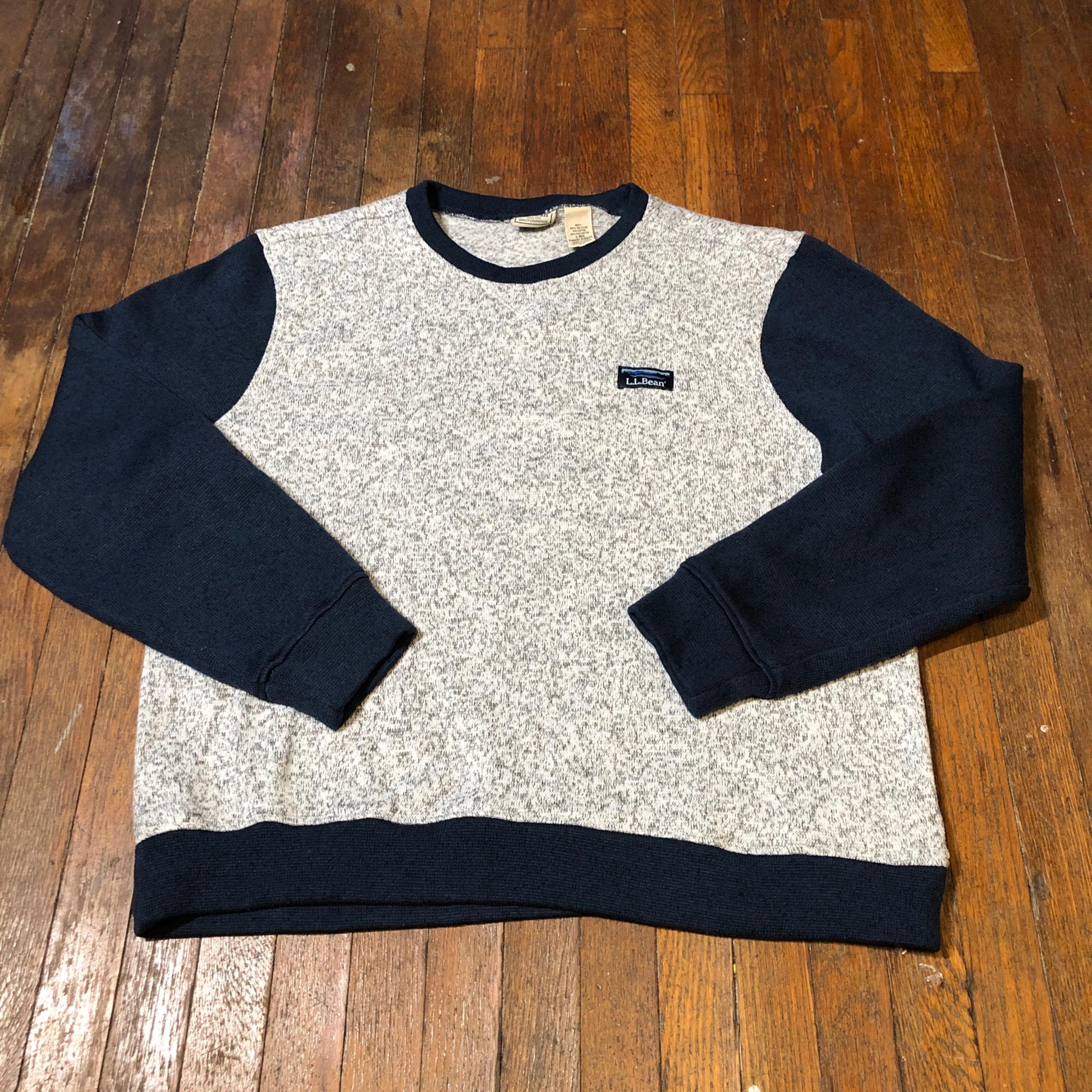 L.L. Bean Crewneck Sweatshirt Men’s Size L Grey Blue Fleece Pullover 515624