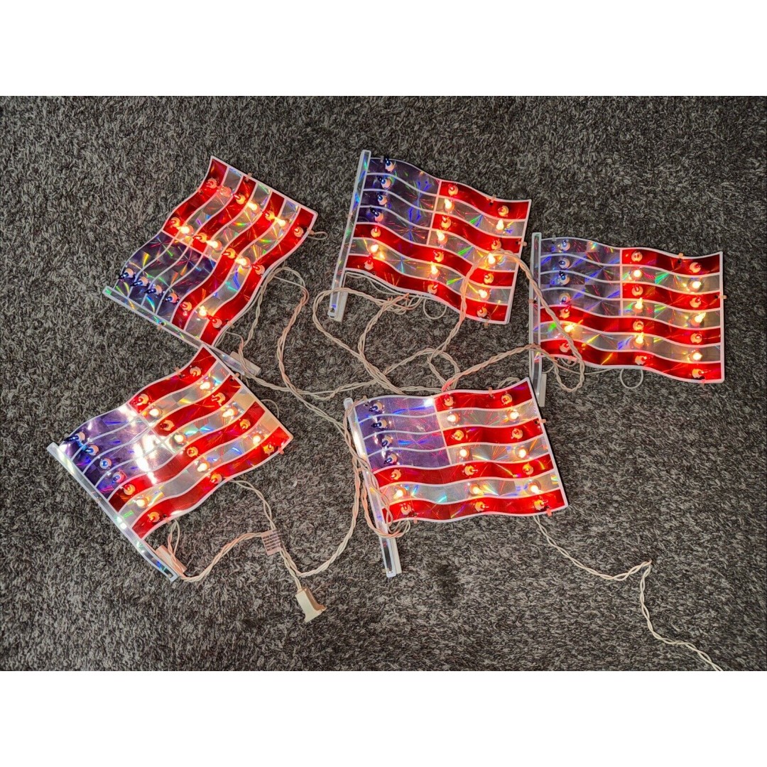 Set Of 5 VINTAGE NOMA AMERICAN FLAG PATHWAY MARKERS Indoor/outdoor No Stakes