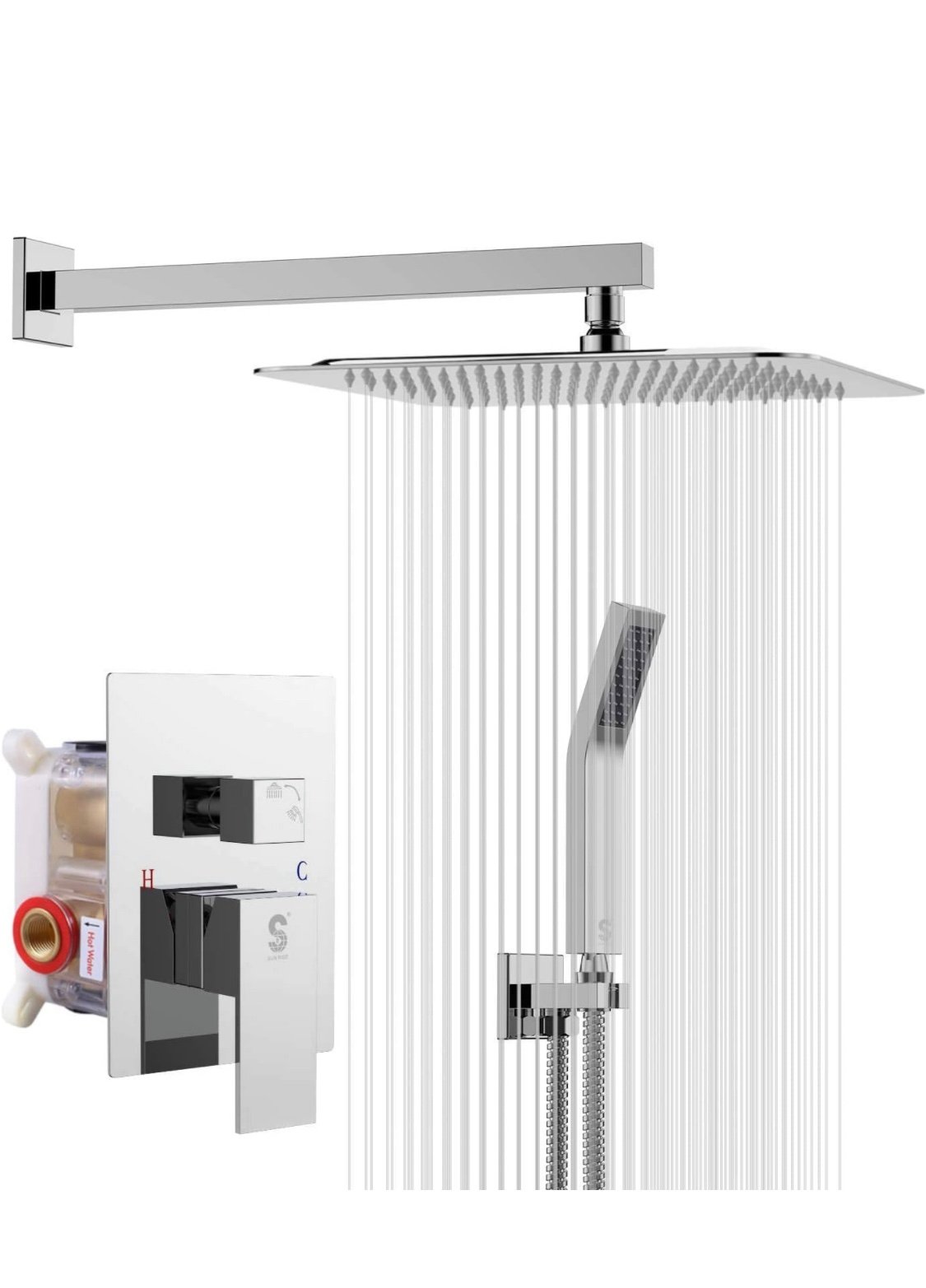 Bathroom Luxury Rain Mixer Combo Set Wall Mounted Rainfall Shower Head System Po