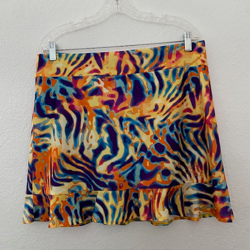 Tzu Tzu Skort Hem Ruffle Psychedelic Multi-Color Pocket Stretch Women's XXL READ