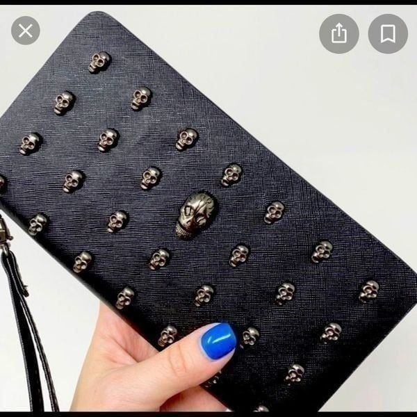 Dolls kill Thomas Wylde black leather skull long wallet guc