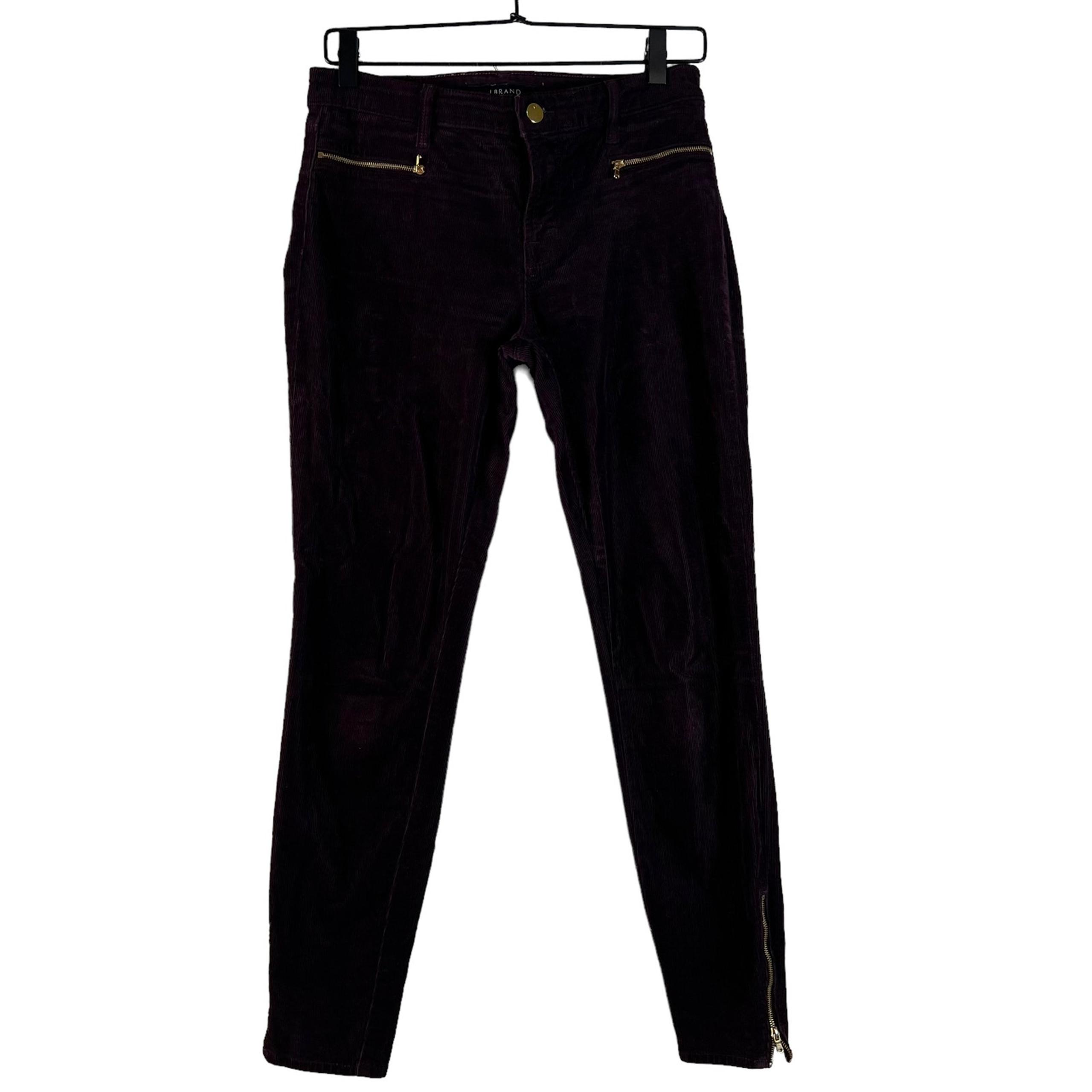J Brand Iselin Blackberry Corduroy Pants Gold Zip Pockets Slight Stretch 26