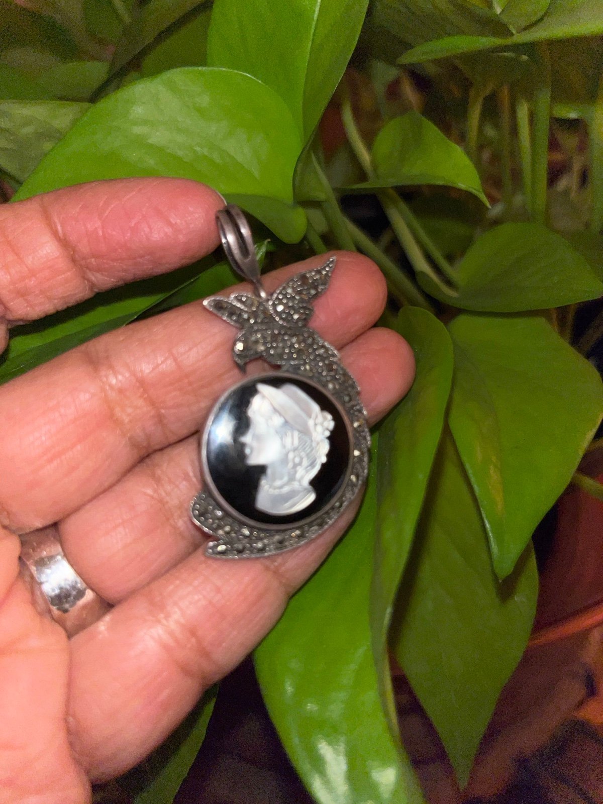 Antique marcasite pendant/brooch 925