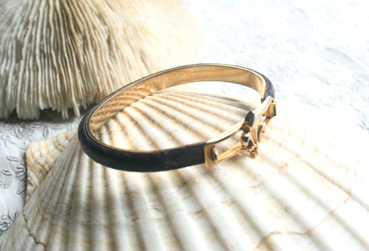 Vintage Picchioni Firenze 24K gold plated metal and snakeskin bracelet black