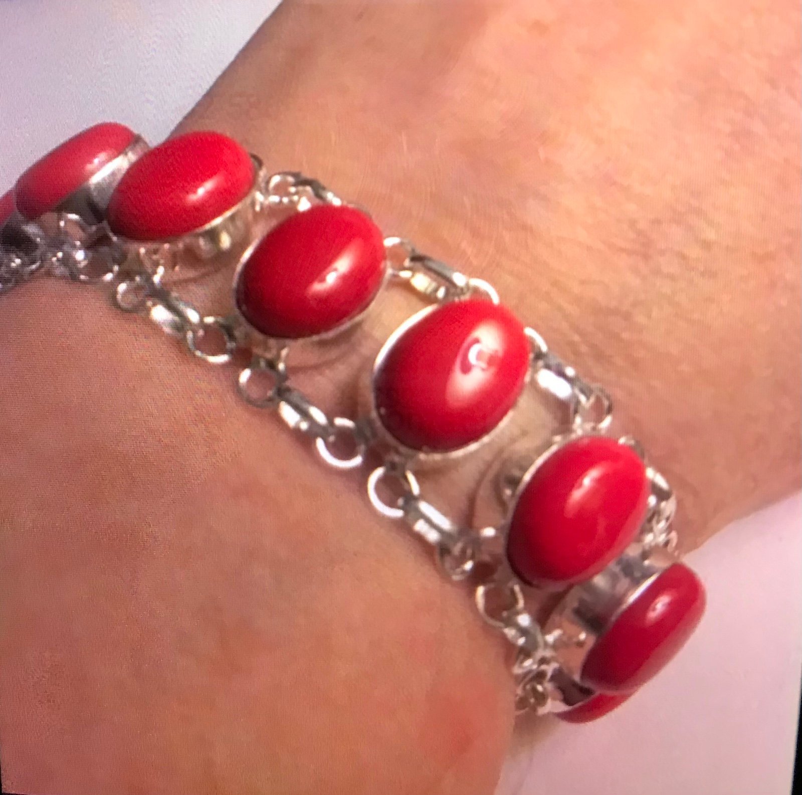 Red Coral 925 Sterling Silver Bracelet