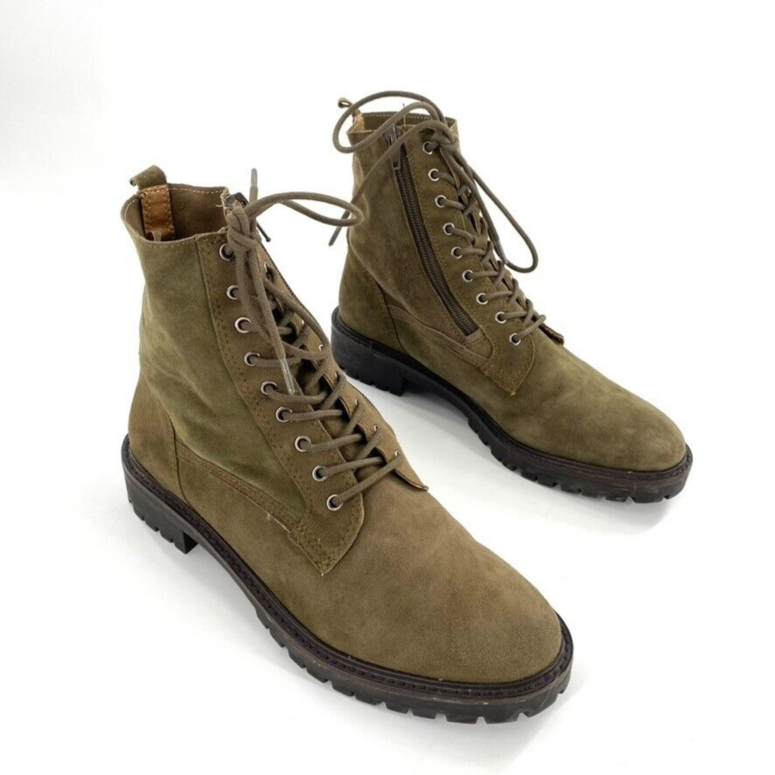 Lucky Brand Idara Womens Ankle Combat Boots Army Green Suede Side Zip Sz 8.5