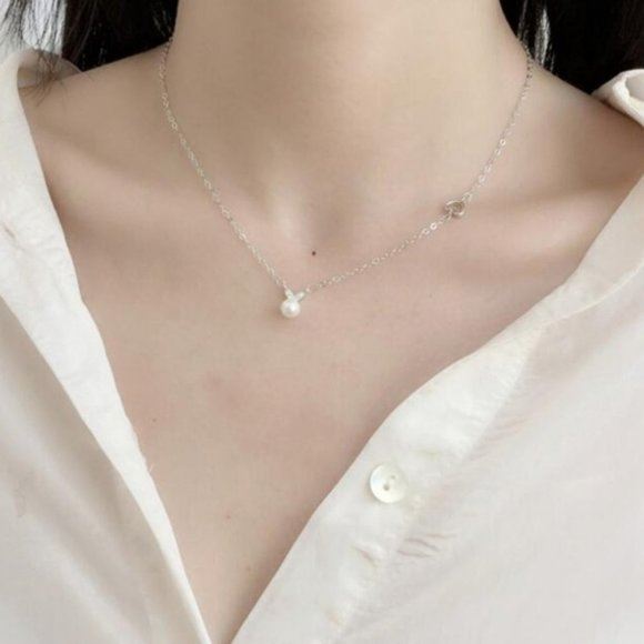 NEW 925 Silver Pearl Heart Necklace