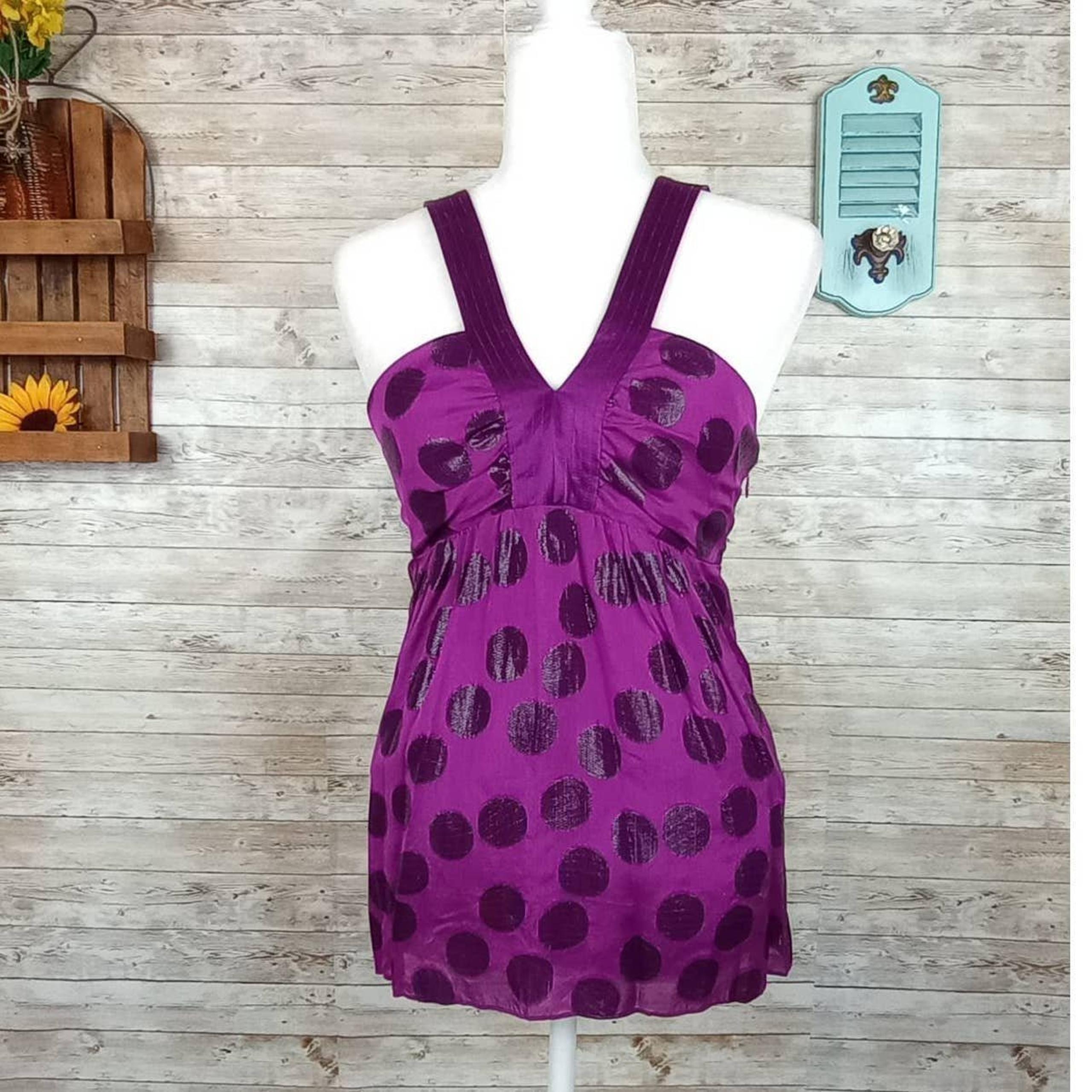 Tibi New York Women's Purple Silk Metallic Polka Dot Sleeveless Blouse Size 6