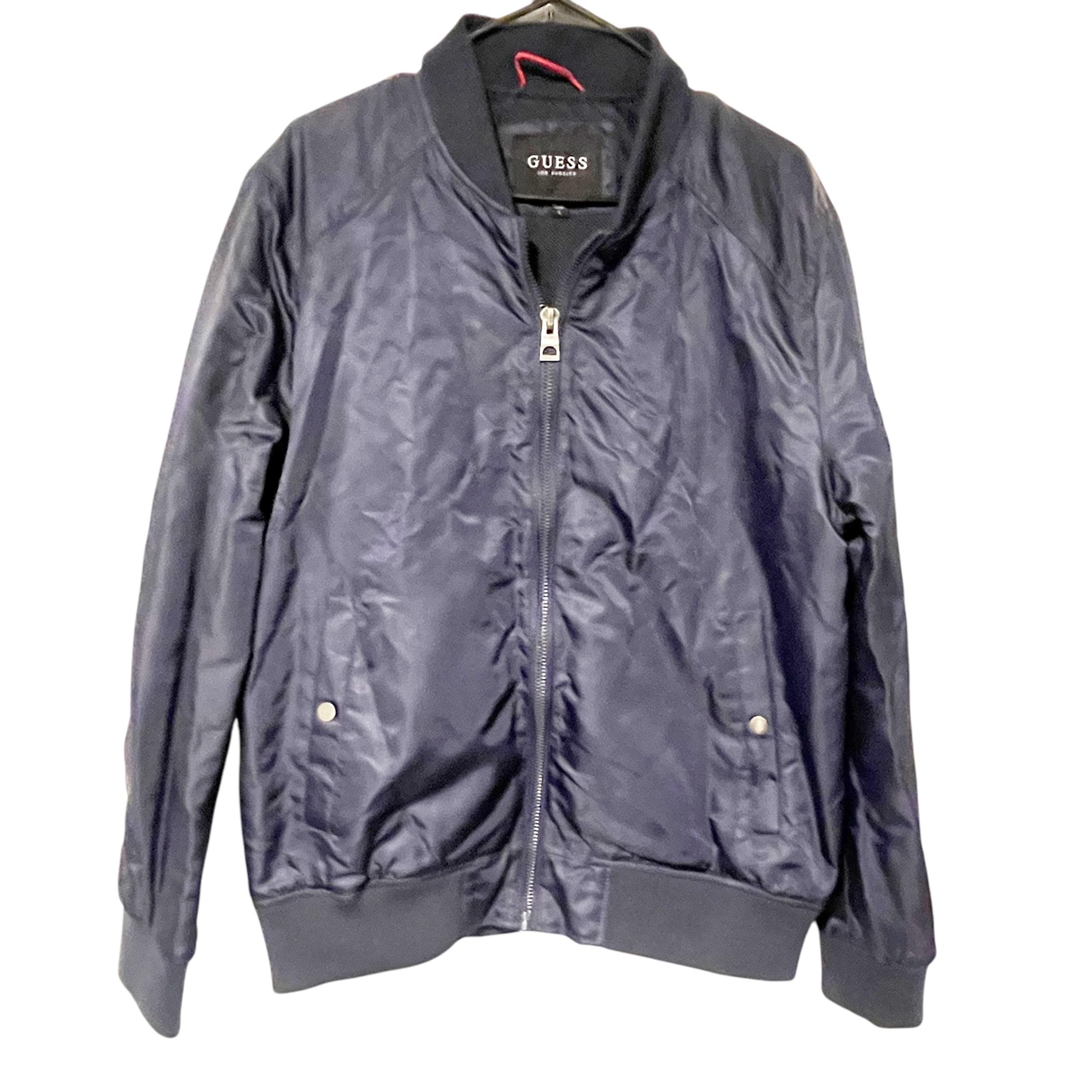 GUESS Men’s Size Large Full Zip Bomber Jacket Navy Blue Jacket