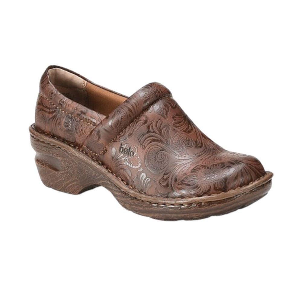 Born Women Peggy Clog Mule Size 9.5 Tooled Brown Leather Comfy Floral Platform
