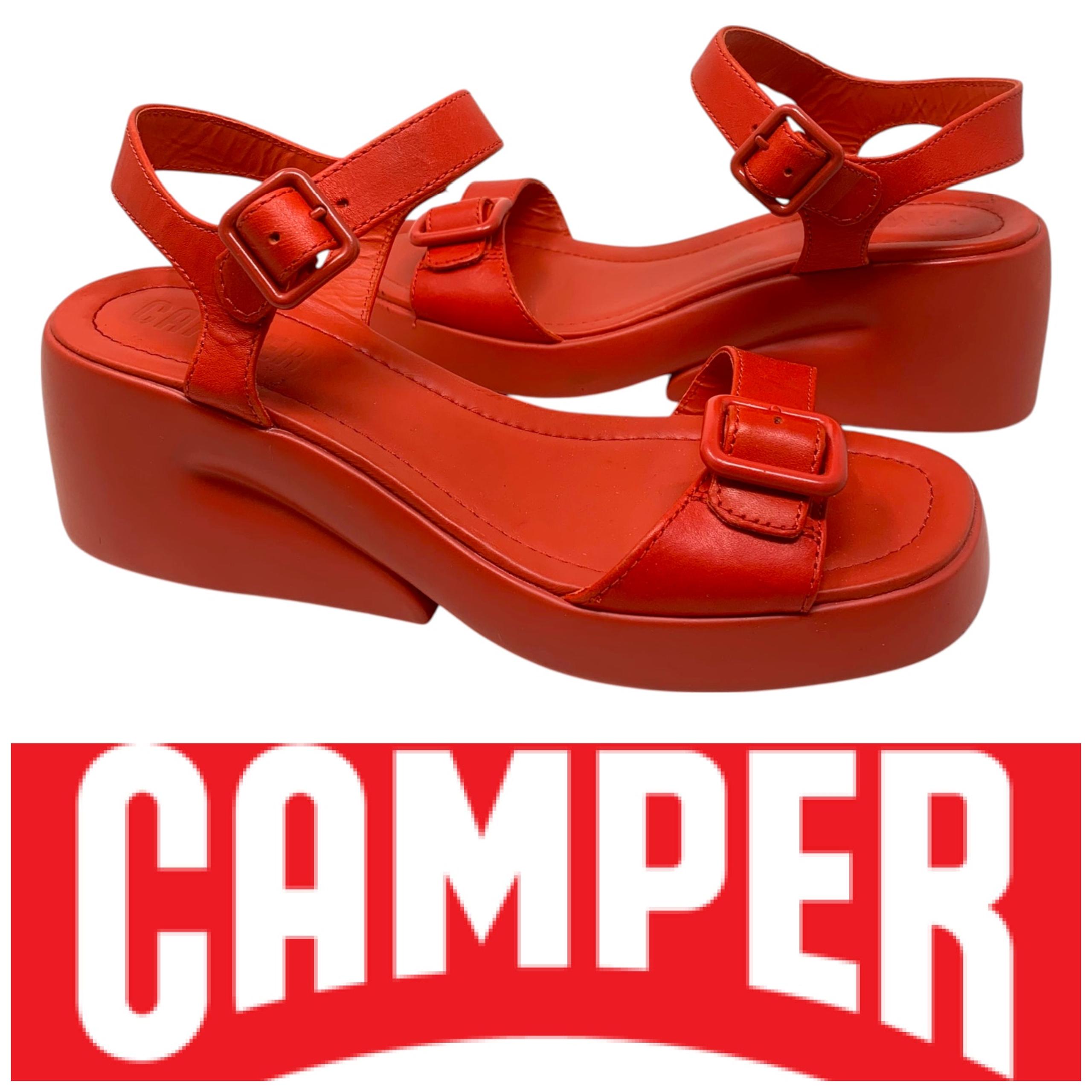 NEW Camper Kaah Red Slingback Chunky Wedge Sandals US Sz 9 EU 39 K21214-007 NWOB
