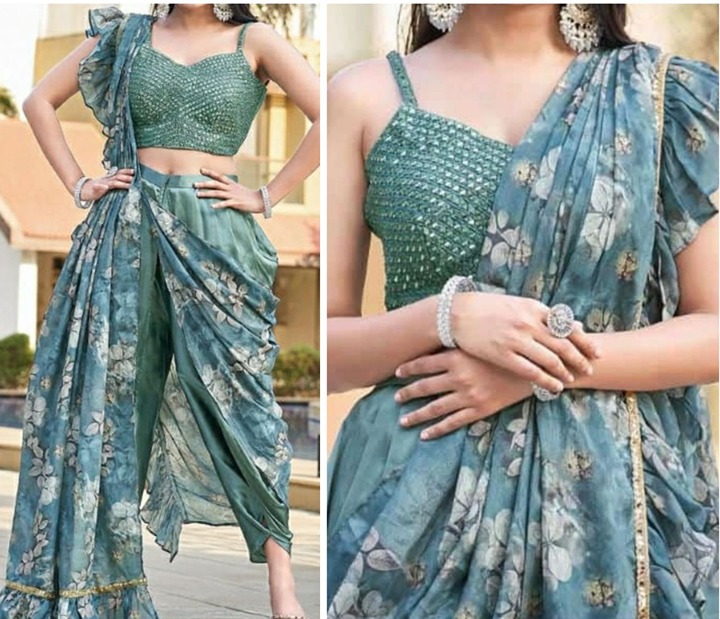 Floral Dhothi Saree Set