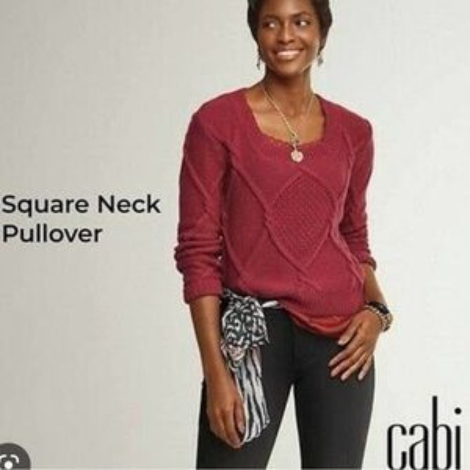 CAbi #3883 Square Neck Pullover Sweater In Mulberry Red Size Woman's XS