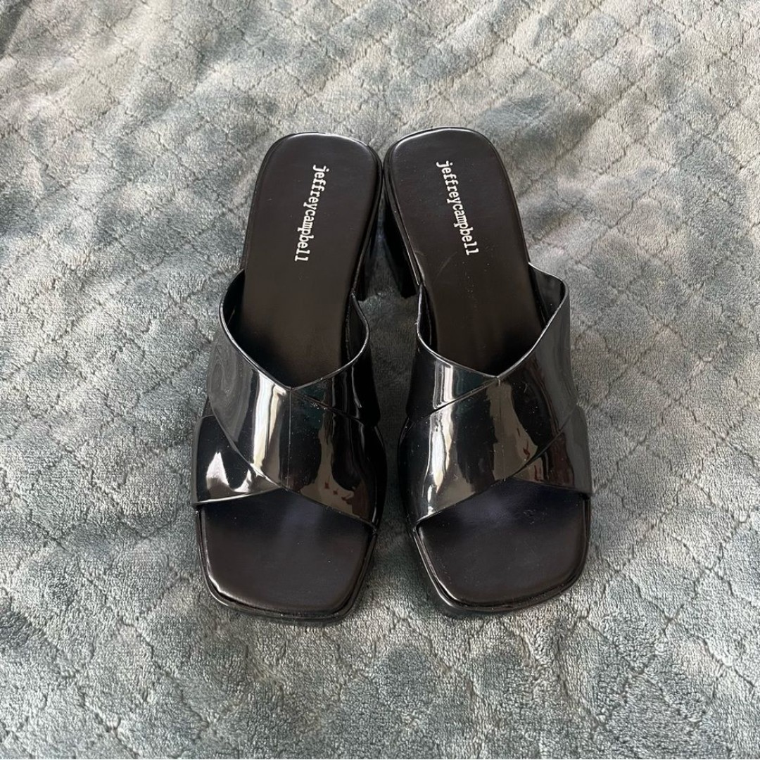 Jeffrey Campbell Black Mules with Glossy Finish Chunky Y2K Barbie shoes 8