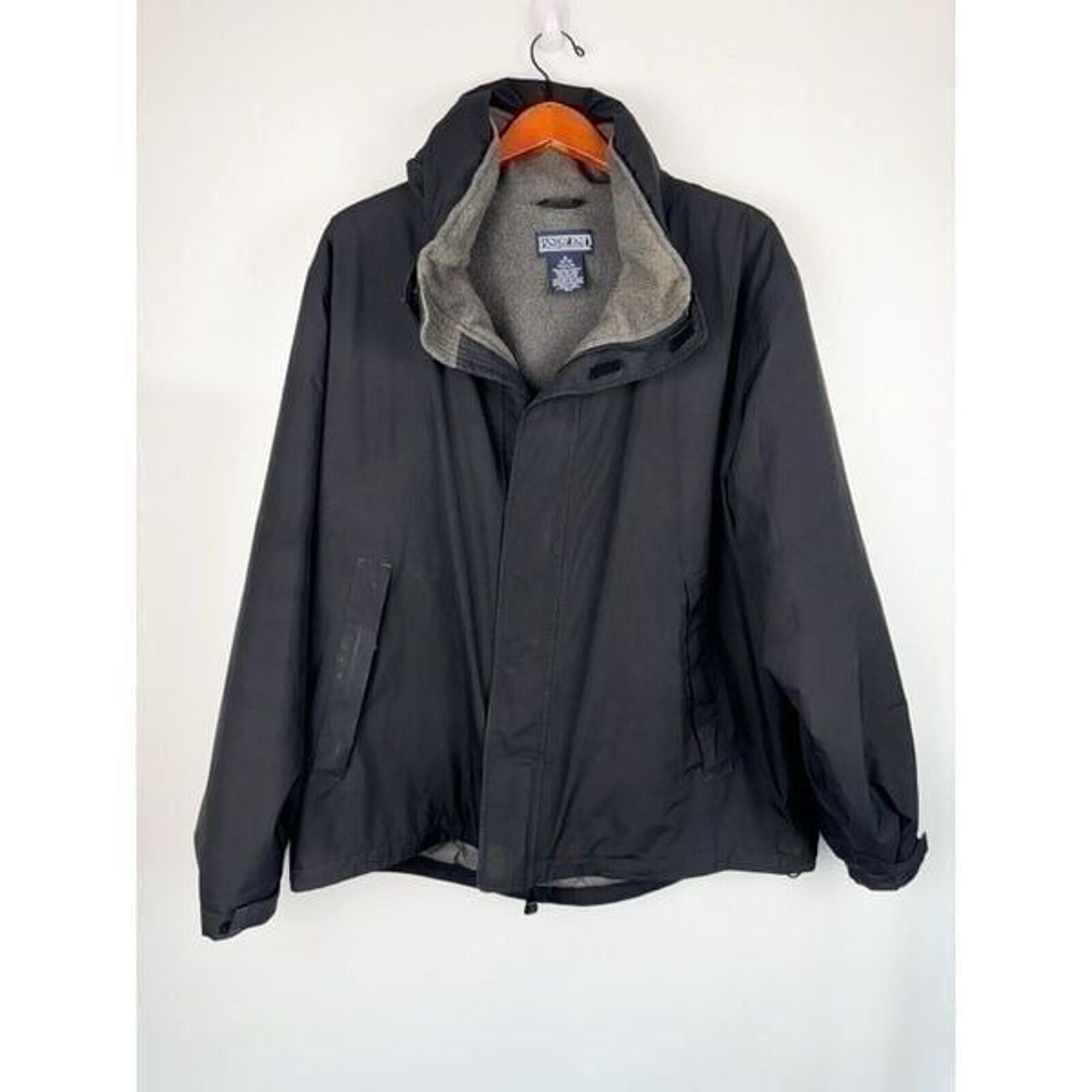 Lands End Mens Size XL Black Outdoor Gore-Tex Jacket Hidden Hoodie Rain