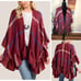 Francesca Robin Ruffle Hem Ruana Plaid Burgundy Blue White Wrap