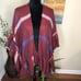 Francesca Robin Ruffle Hem Ruana Plaid Burgundy Blue White Wrap