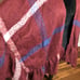 Francesca Robin Ruffle Hem Ruana Plaid Burgundy Blue White Wrap