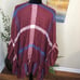 Francesca Robin Ruffle Hem Ruana Plaid Burgundy Blue White Wrap