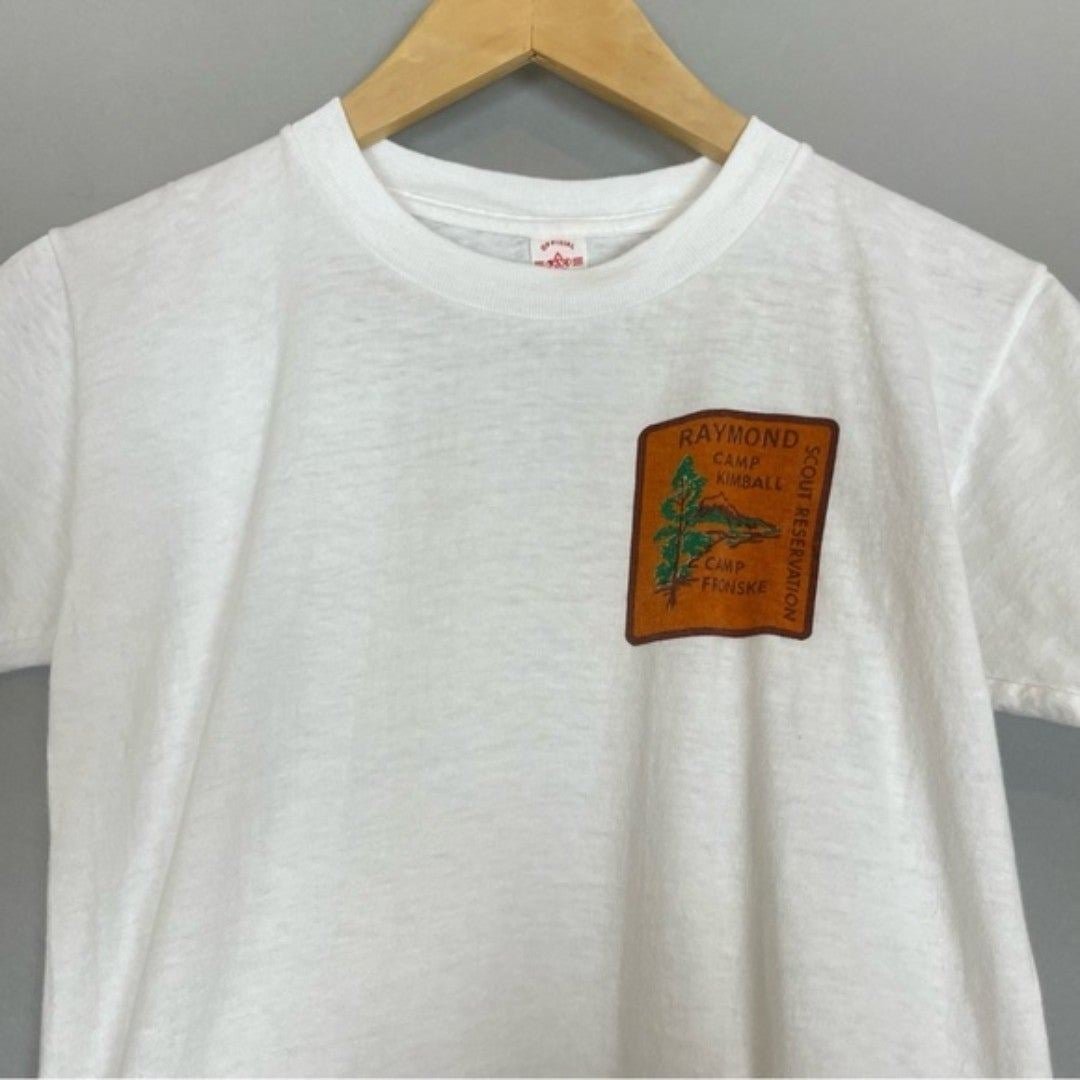 Vintage Boy Scouts Single Stitch White T-Shirt Camp BSA Kids Boy's Girl's Top
