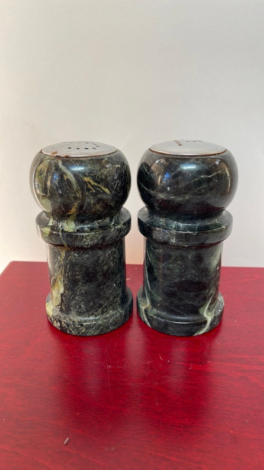 Vintage green marble salt and pepper shakers