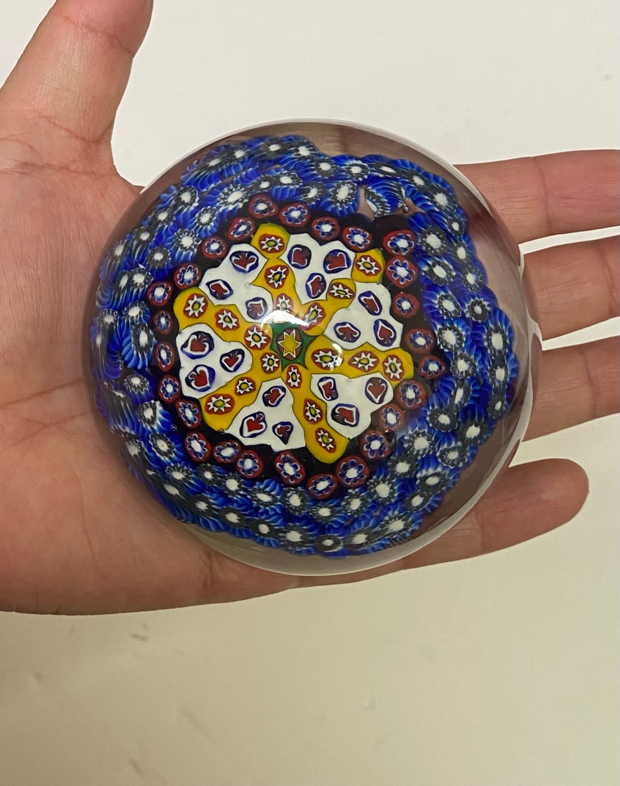 Vintage Spade Millefiori Studio Art Glass Paperweight Retro