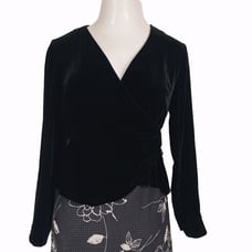 Vintage Ann Taylor Womens Size 2 Black Velvet Long Sleeve Wrap Top