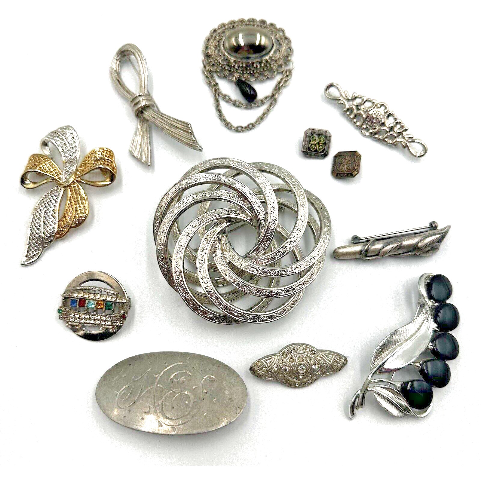 Lot of 12 Vintage Antique Brooch Silver Tone C Clasp 4-H Pins Park Lane