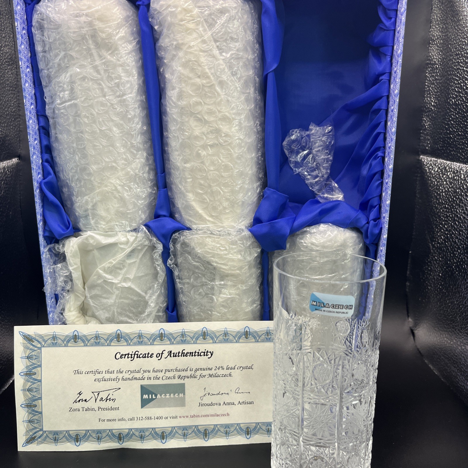 VTG Bohemia Czech Queen Lace Crystal Glass 24% Lead Tall Water Glass Set of 6