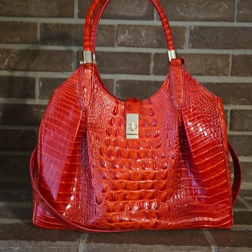 Brahmin Celia Melbourne Embossed Leather Satchel Red