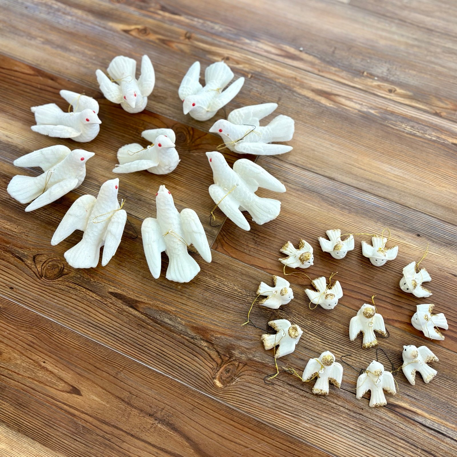 Vintage 1950s/1960s Flocked Dove & White Snowy Owl Ornaments