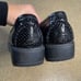 Stuart Weitzman Snake Embossed Patent Leather Moccasin Toe Loafers 7.5 Black