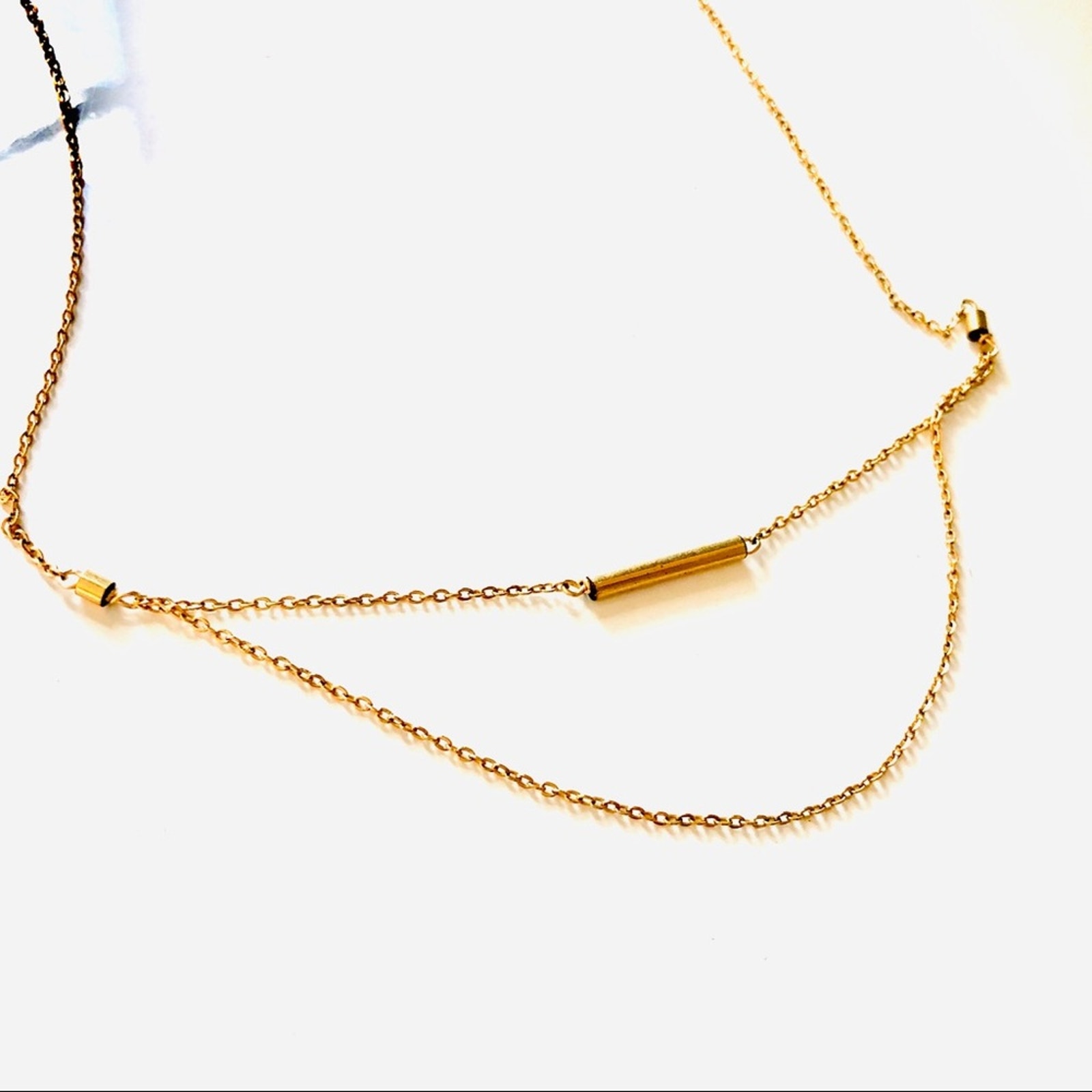 NEW NORDSTROM 18kt Gold Fill Chain Tube Charm Dainty Minimalist Necklace Jewelry