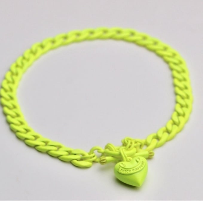Juicy Couture Y2K Neon Yellow Enamel Puffy Heart Vintage Charm Necklace