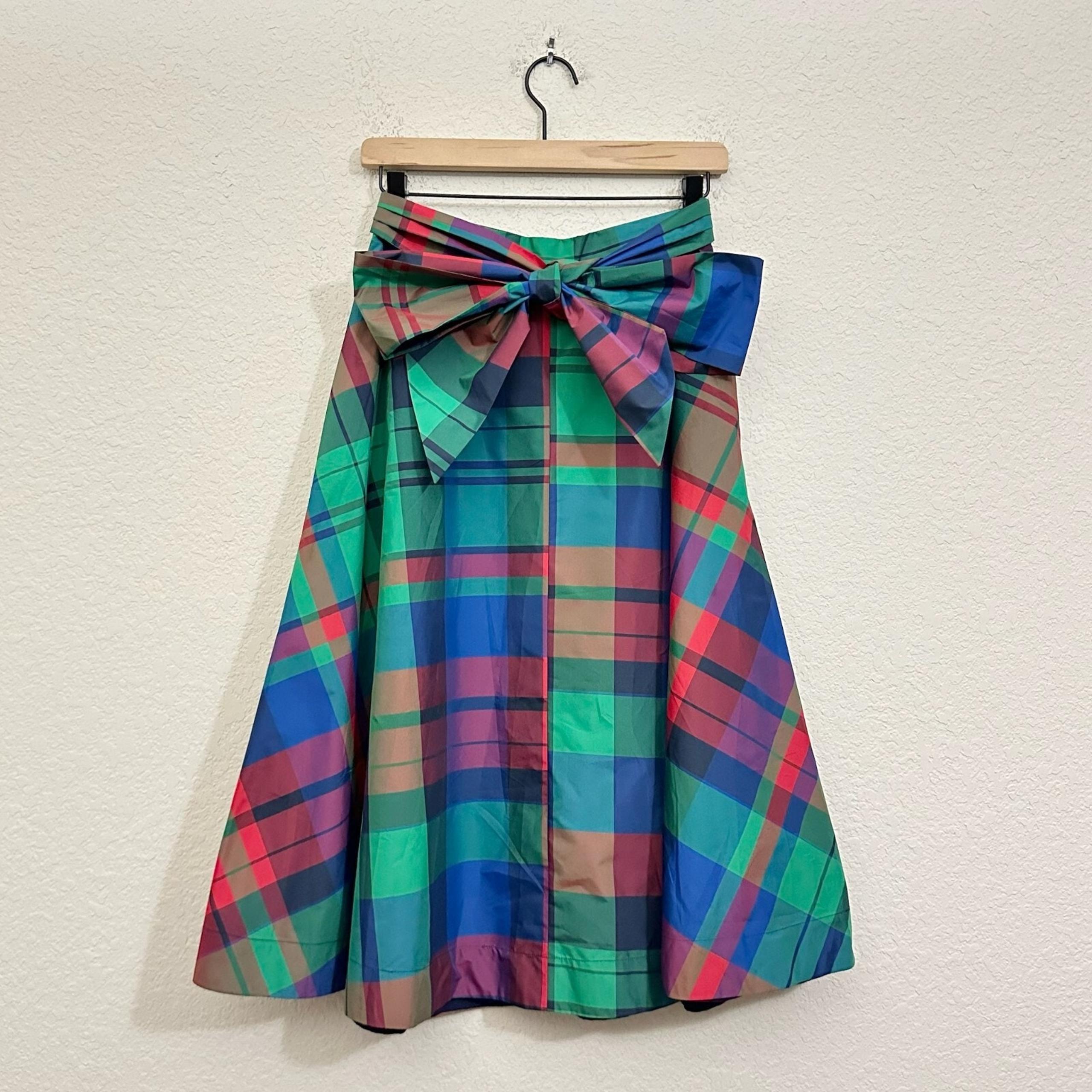 MAEVE ANTHROPOLOGIE Sorbonne Skirt Multicolor Plaid Midi A-Line Bow