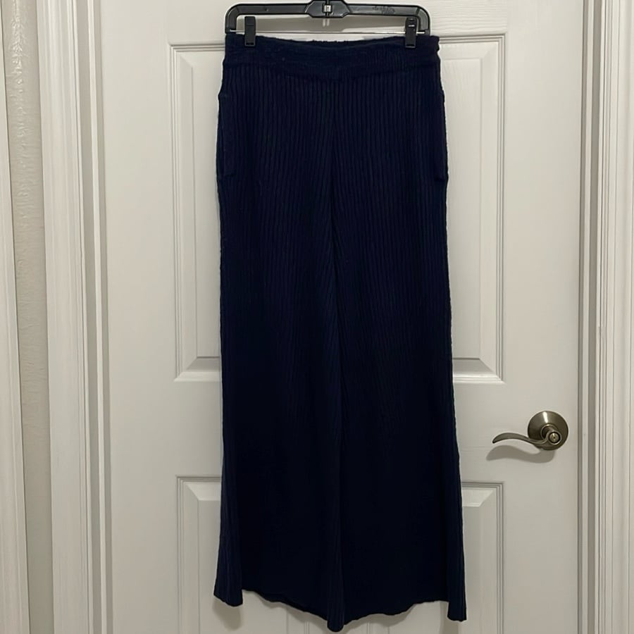 Free People beach womens navy knit ribbed wide leg pants